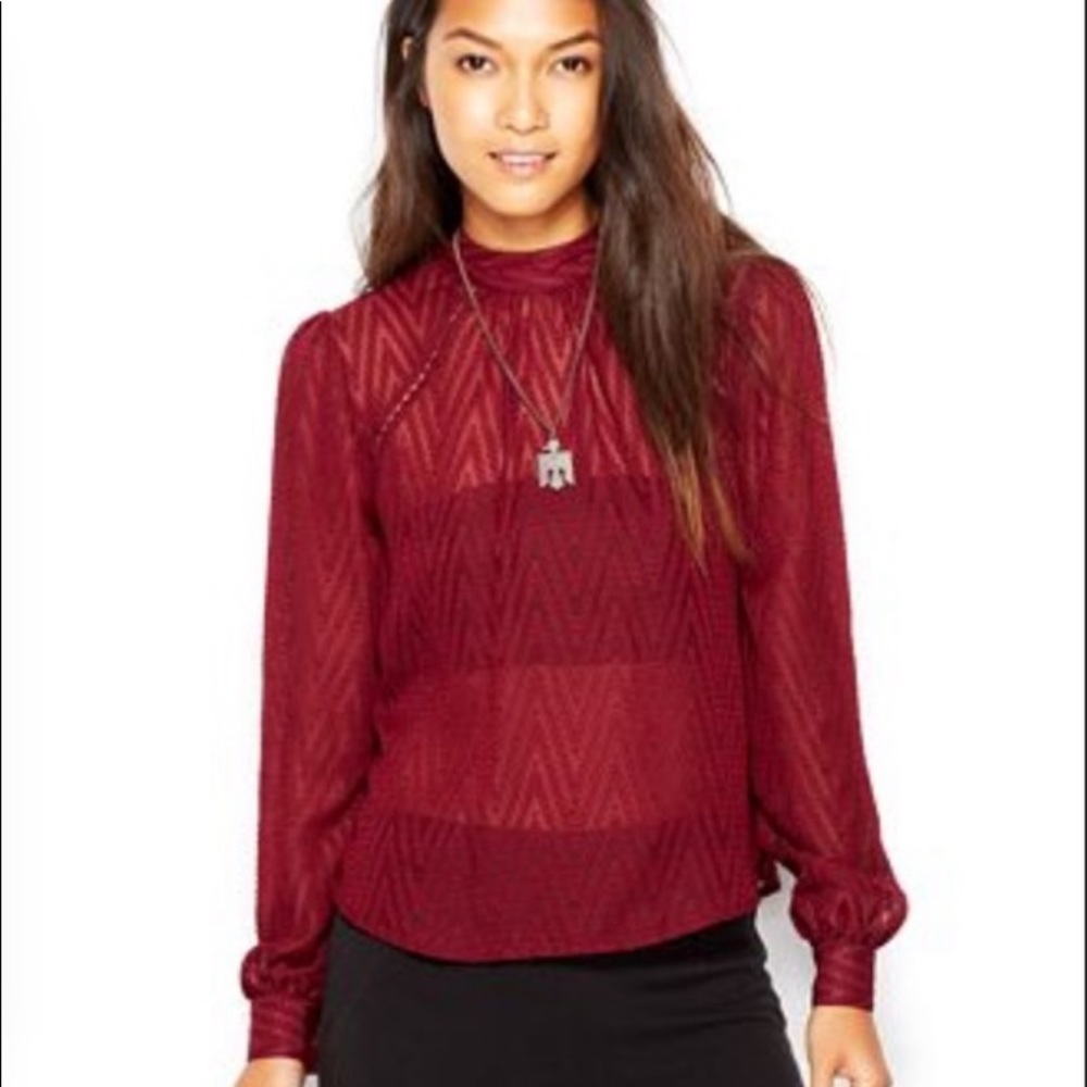 Free People Sheer Mesh Chevron Print Blouse Top - Picture 7 of 10